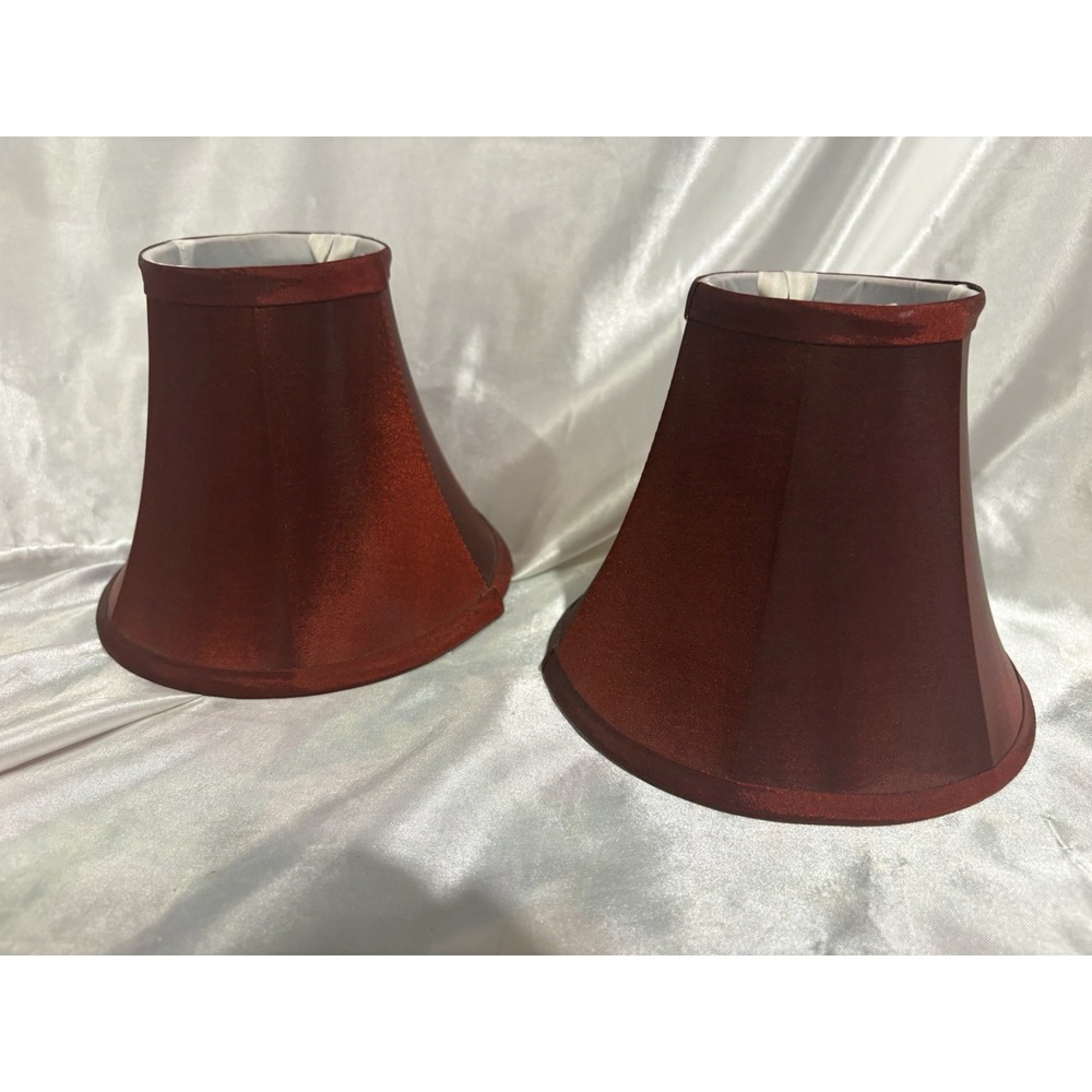Set of 2 Burgundy Faux Silk Clip On Bell Chandelier Lamp Shades 5" Tall 6" wide